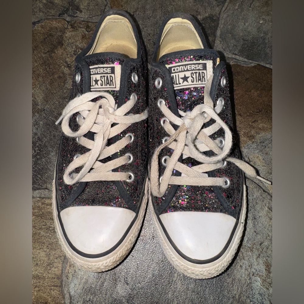 Converse  Black and Pink Glitter Sneakers
